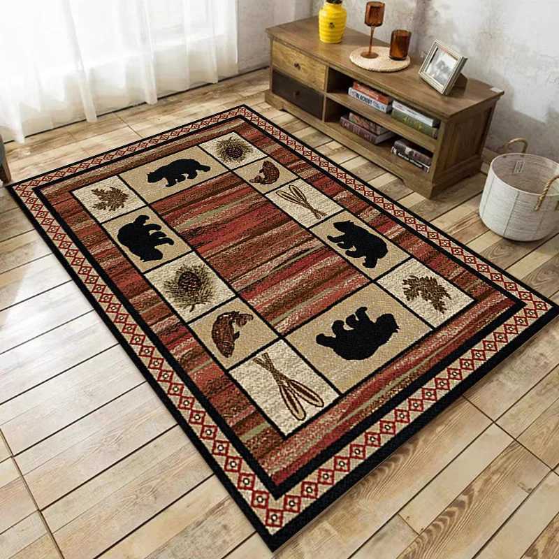 Rustic Style Bear Moose Deer Carpet for Living Room Non-slip Dirt Resistant Sofa Table Large Area Rug Entrance Indoor Door MatsXJ241101