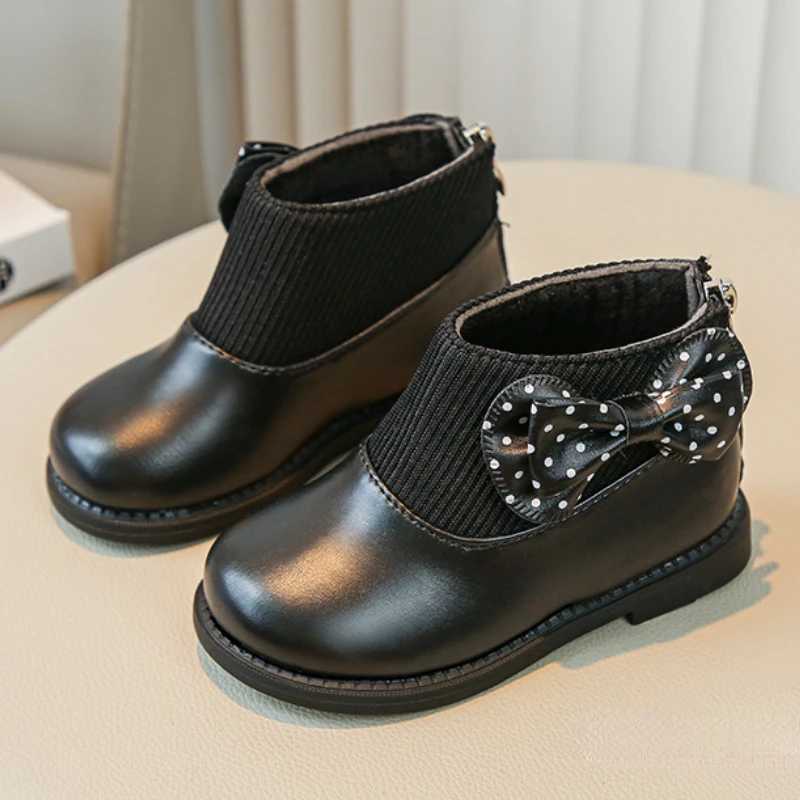 Fashion Girl Boot Soft Soles Comfort Girl Shoe Simple Bow Shaped Kid Shoes Versatile Slish Ankle Boot Sweet Trendy Child Boots M241102