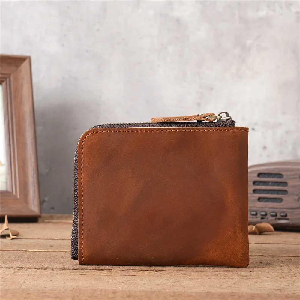 Men Small Wallets Genuine Leather Credit Business Card Holder Purse Mey Case Vintage Cluh Short Women Men Coin Pocket BagXJ241111