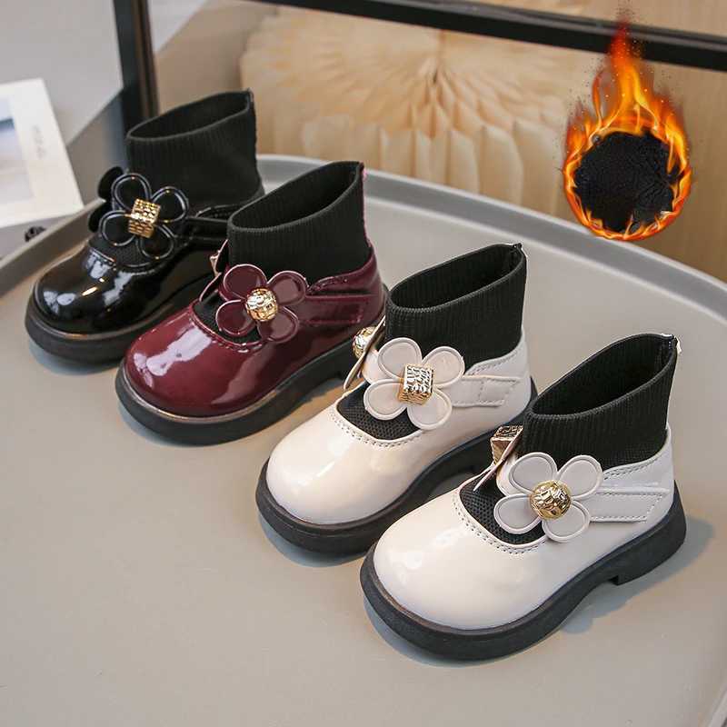 Zapatos Ni a Plush Childrens Princess Boots Autumn New Warm Leather Boots Bow Ankle Boots Fashion Boots Thick Childrens Shoes Plant Man M241102