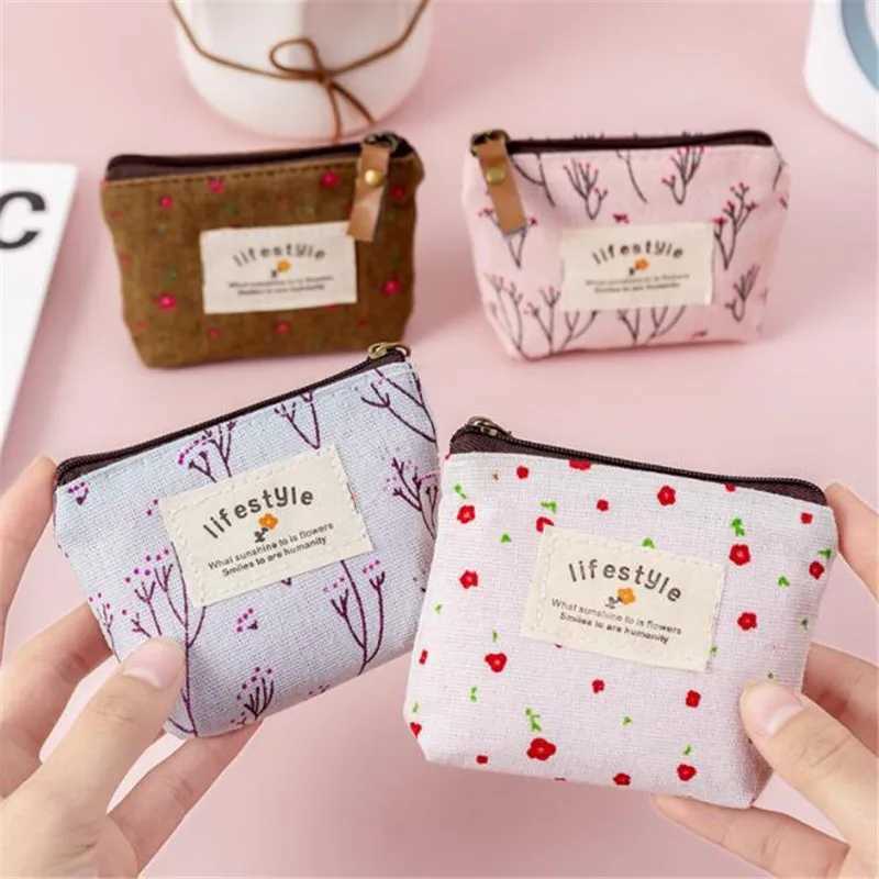 Fi Flower Pattern Coin Purses Small Fresh Canvas Coin Wallet Lady Girls Earphe Coin Key Mey Storage Bag Zipper PouchXJ241111