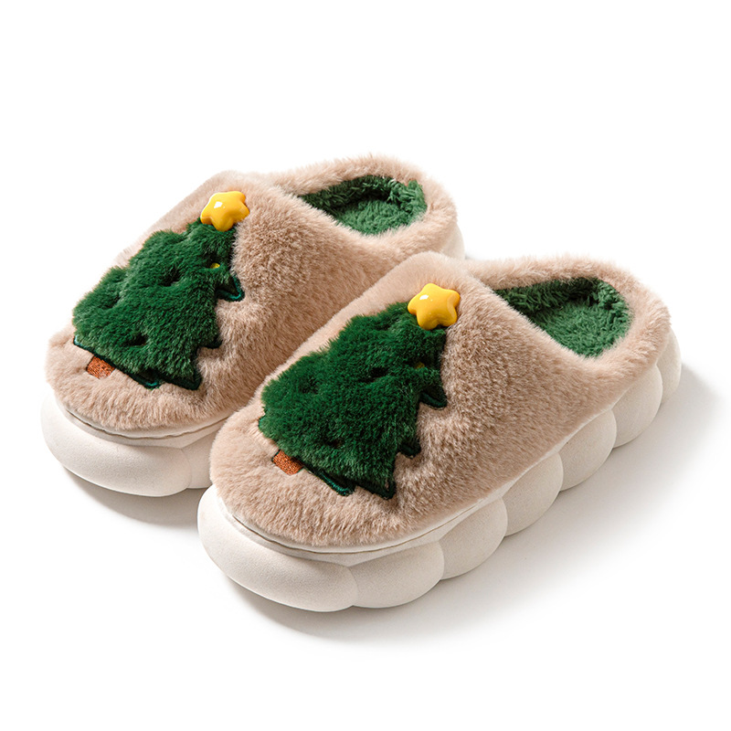 Men's and Women's Autumn Winter Christmas Tree Pattern Home Slippers