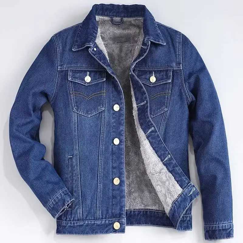 Flce thread thickened denim jacket mens winter trend loose fit limited company pocket warm work clothes casual jacket W241102
