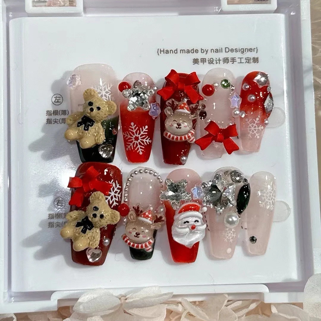 Handmade Christmas nails and Year elements are detachable and can be reused with fake nails 241031