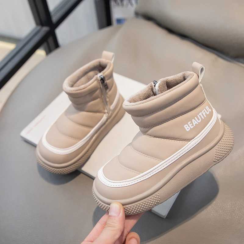 Childrens Fashion Womens Leather Shoes Boys Short Boots Side Zipper Childrens Neutral Cotton Shoes Color Matching Soft and Warm Platform M241102
