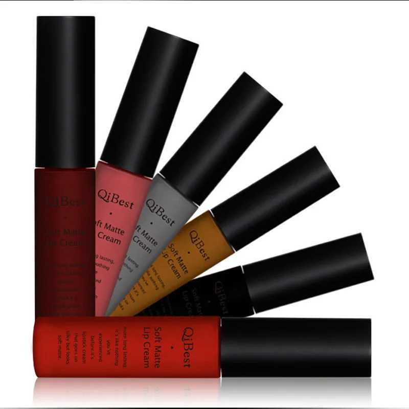 QIBEST waterproof lip gloss matte liquid lipstick long-lasting lip gloss black lipstick female lip gloss makeup W241101