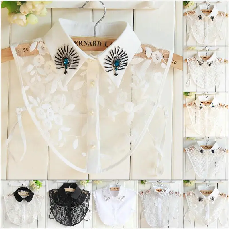 Women Lace new Fake Collar 2025 Female Shirt Sweater Leaf Flower Hollow Pattern Elastic Collars Pea Dia Detachable Collars YK001