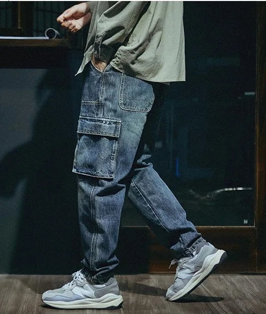 Spring Autumn Straight Leg Pants For Men Loose Tapered Jeans Retro Denim Trousers 241024