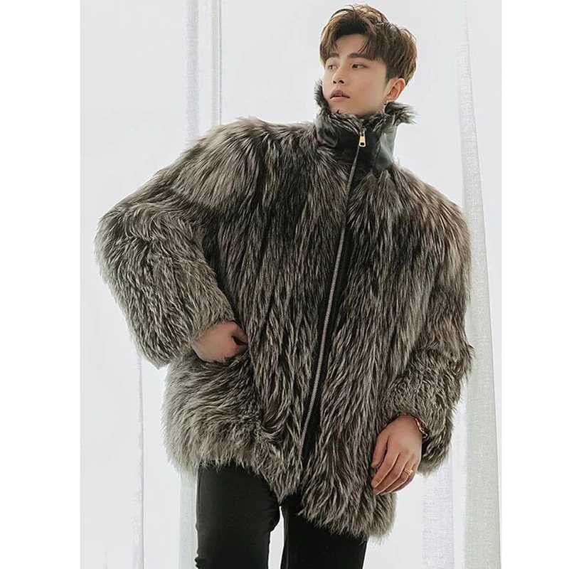 Mens fur coat New faux fox fur mens fur coat winter warm casual jacketXJ241102