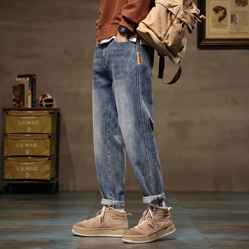 Men Blue Loose Tapered Trouser High Quality Wide Leg Harem Jeans Male Clothes Streetwear Leisure Baggy High Street Denim Pants 241024