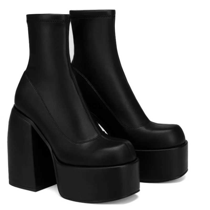 Boot Modern Boots Wen Platform H Round Toe Leather Boot Chunky H Zipper Designer Block Heel Shoes Fi Girls Casual Shoe Z241102