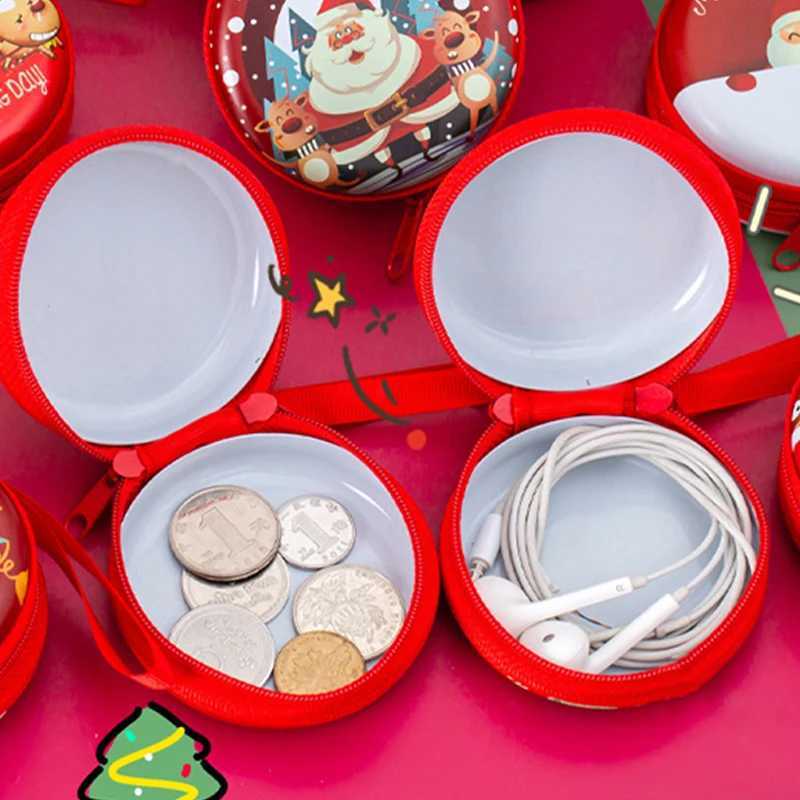 Round Christmas Theme Coin Purse Cute Carto Snowman Santa Claus Earphe Case Key Holder New Years Gift Creative Coin PurseXJ241111