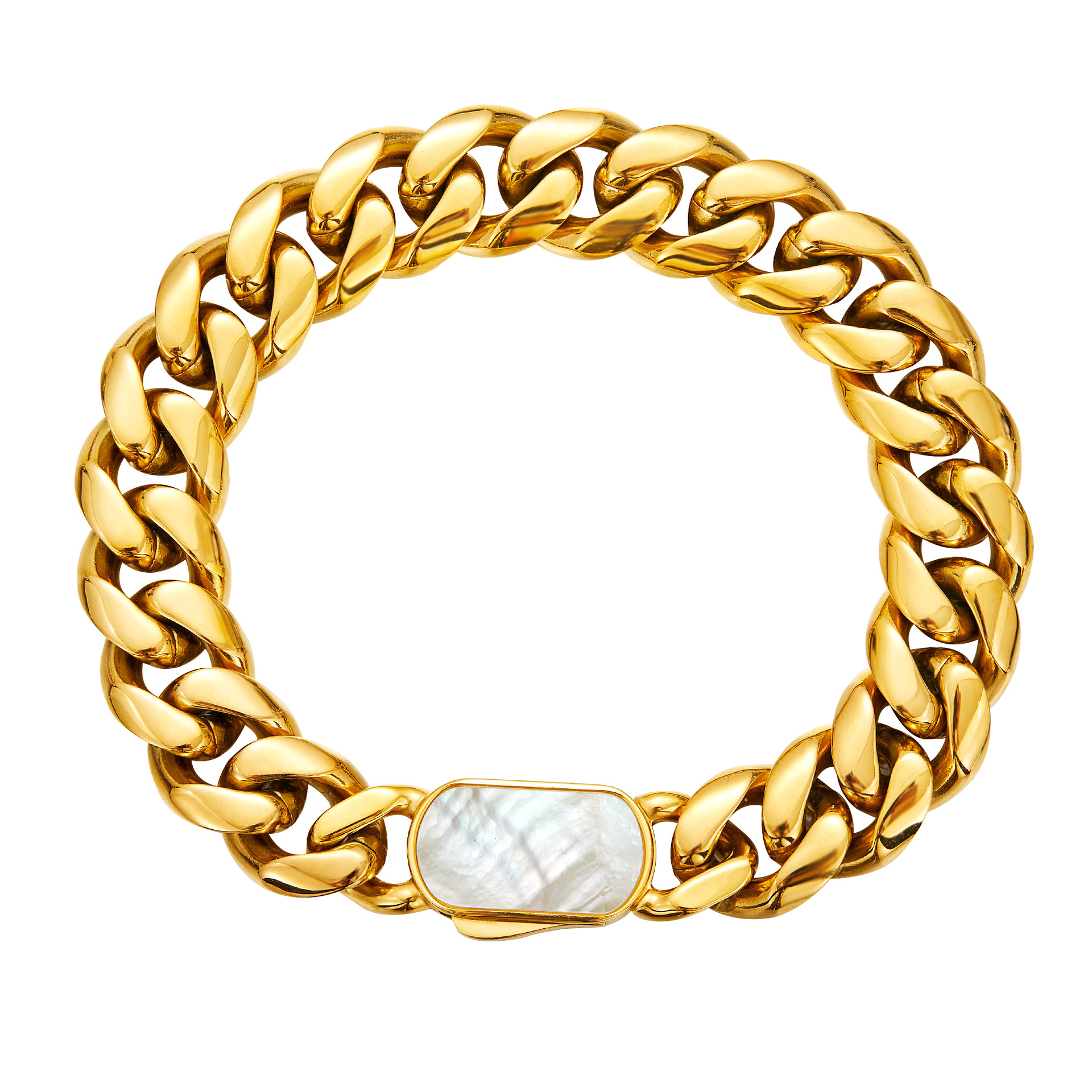 Stainless Steel Miami Cuban Chain Necklace Bracelet Shell Clasp 18K Gold Plated