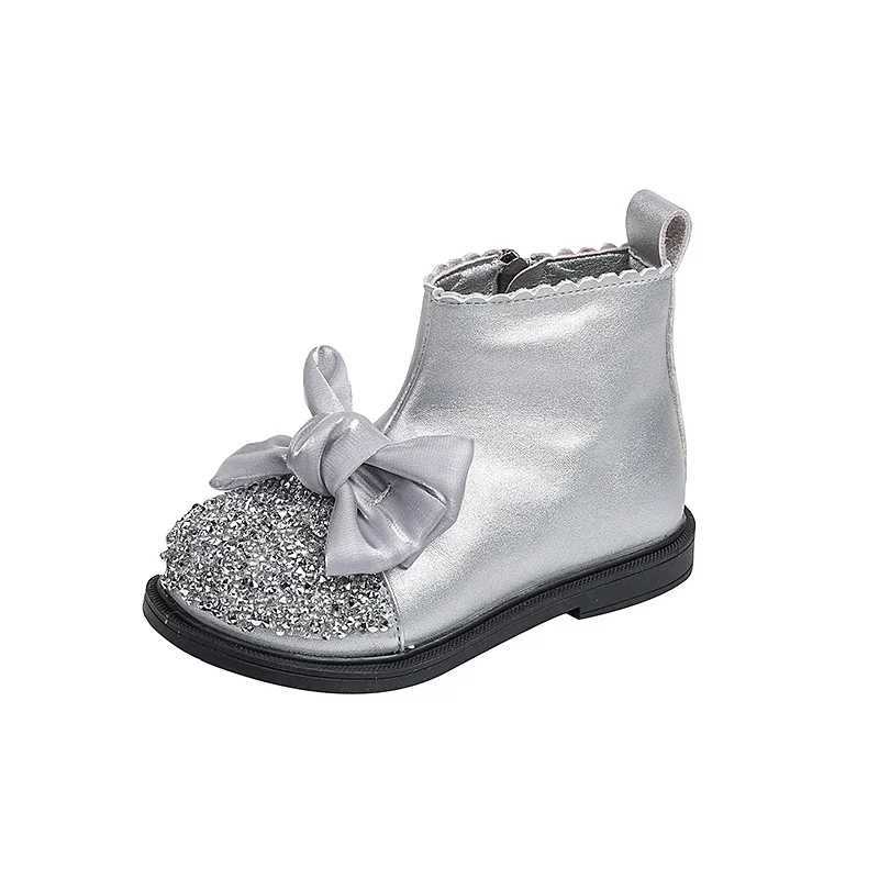 Girls ankle boots Korean Sle sequined childrens princess boots butterfly bow Versatile childrens tight short boots Spring and Autumn fashion M241102