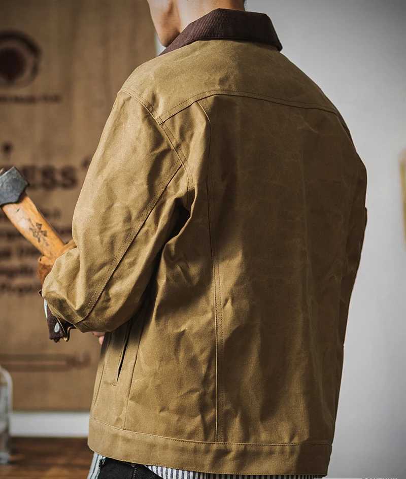 Waterproof military motorcycle mens coat spring and autumn retro denim wax printed canvas clothes W241102