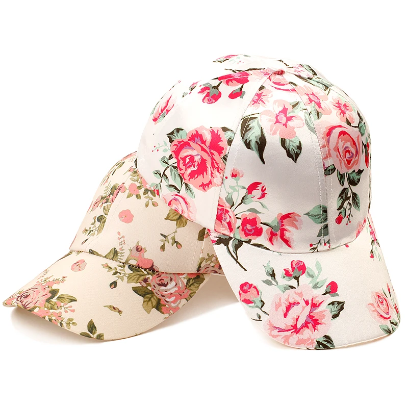 Geebro Women's Print Flower Baseball Caps Ladies New Shade Couple Hats Outdoor Stretch flowers Leaves 2025 Spring Summer new baseball cap