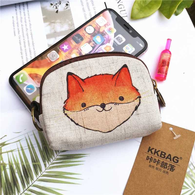 Cute Short Wallet Women Vintage Canvas Shell Coin Purse Lady Card Holder Cluh Kids Carto Totoro/Fox/Owl Small Change PursesXJ241111