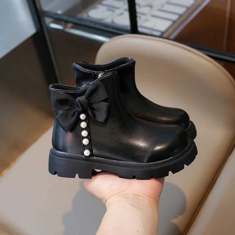 New Childrens Girls Boots Fashion Bow Princess Fashion Boots Spring and Autumn Childrens Shoulder Ankle Boots Par Wedding Edition M241102