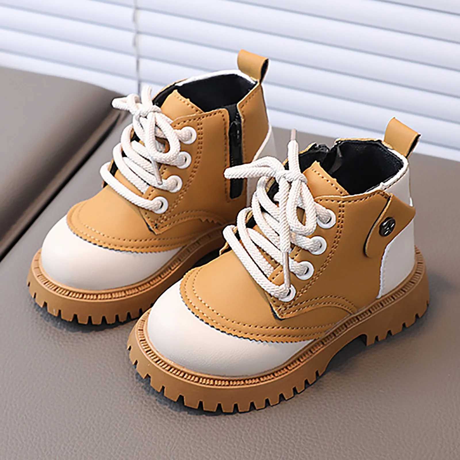 Childrens autumn boots platform matte patch work zipper childrens short boots Pu leather flexible tricolor boots boys and girls shoes M241102