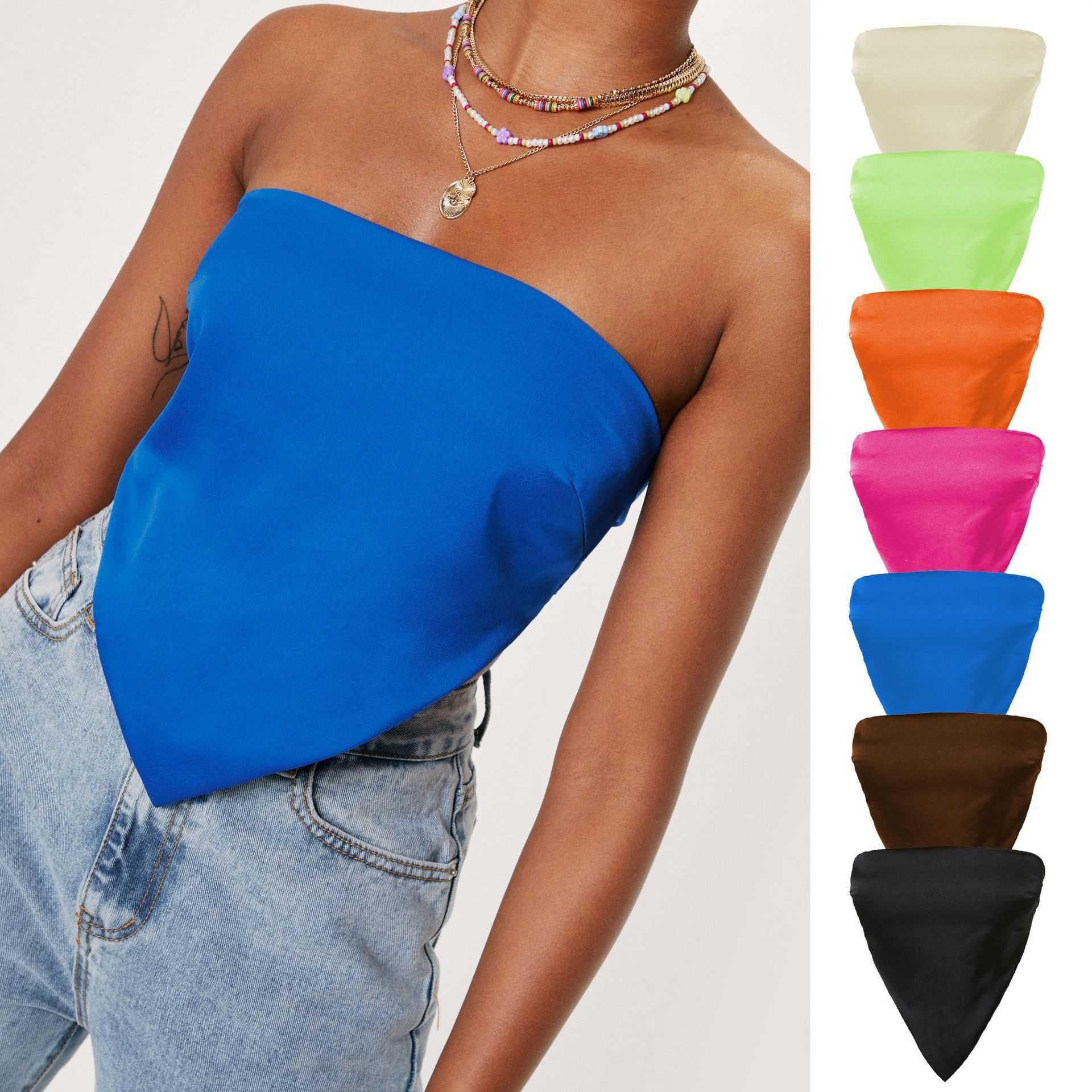 Womens Tshirt Sexy Back Lace Up Satin Wrap Chest Womens Vest Solid Color Triangle Towel Exposed Navel Anti Slip Bra WoMens Wear 241024