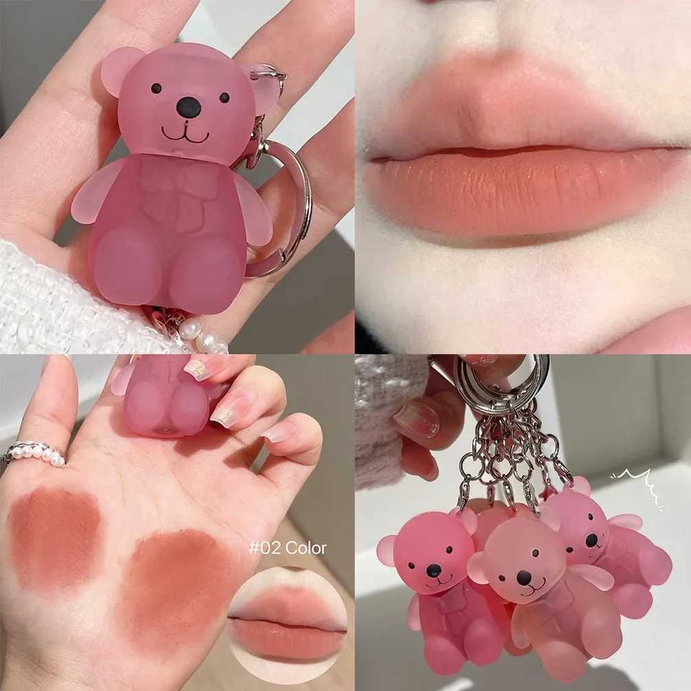 Cute Bear Key Chain lipstick Matte Velvet Mouse Grey Pink lipstick Waterproof Lasting Stick Free Lip Color Korean Cosmetics W241101