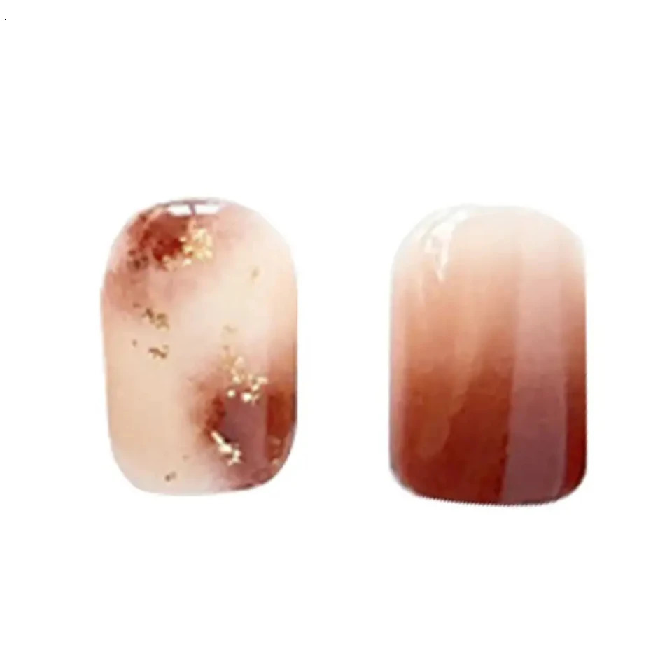 Stunning gold foil latte colored ergonomic patch with gorgeous dyed nail art n suitable for short fake nails perfect for fashion 241031