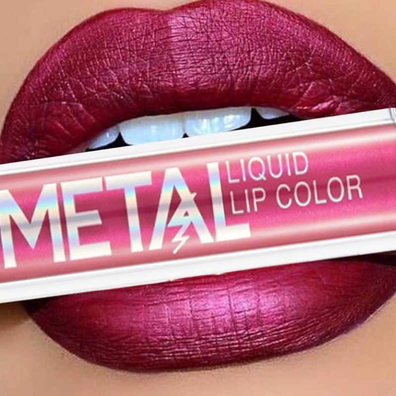 12 color metallic matte liquid lipstick waterproof shimmer metallic durable stick less lip gloss female makeup W241101