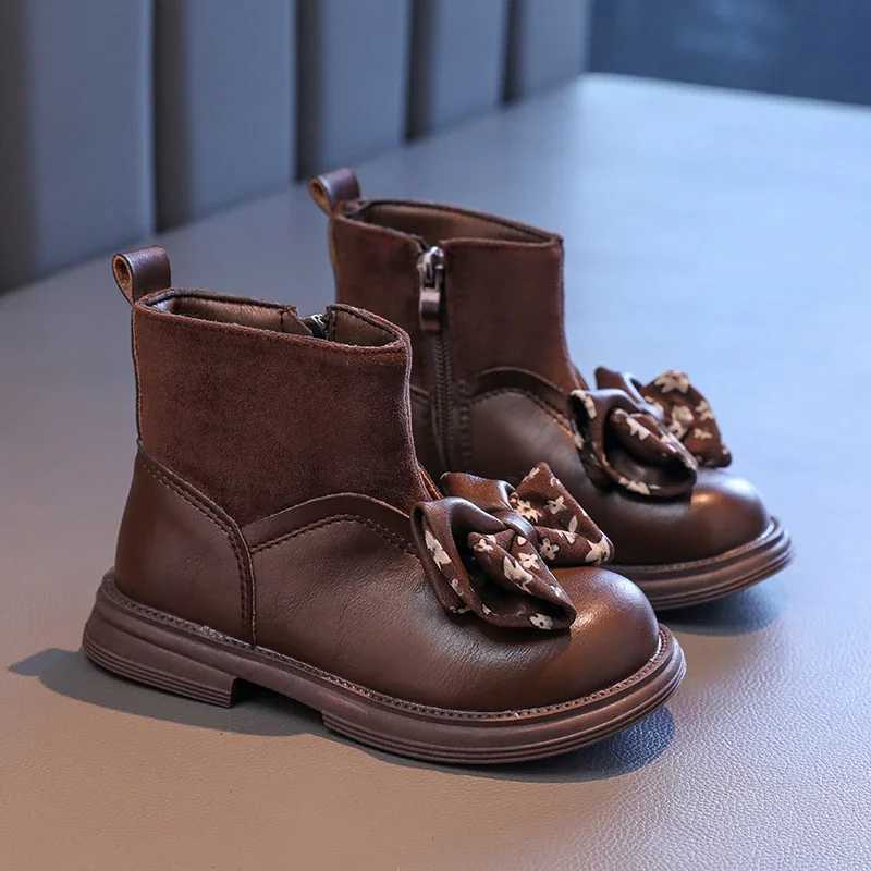 Elegant girl ankle boots in spring and autumn sweet childrens princess shoulder boots chic bow Versatile childrens short boots fashionable and new M24