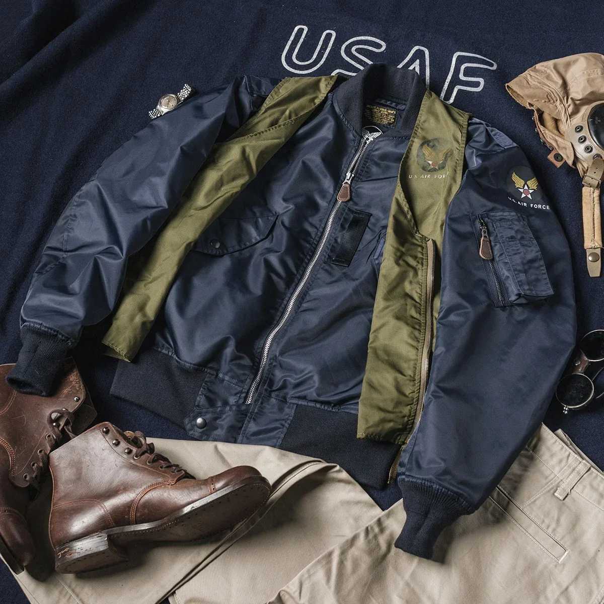 Red Bronson L-2A bomber jacket waterproof nylon military flight jacket blue W241102