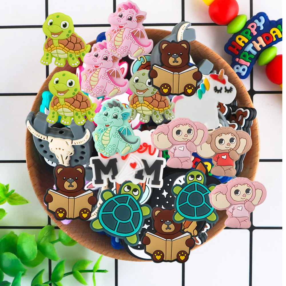 Sunrony 5/10pcs Silicone Beads turtle Dinosaur Silicone Focal Bead DIY Pacifier Chain Bracelet Accessories new For 2025 Jewelry Making