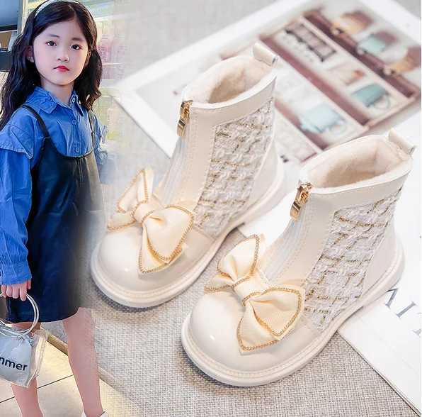 Girls short boots are simple soft breathable childrens fashionable leather boots with zippers childrens cute princess boots with bows winter M241102