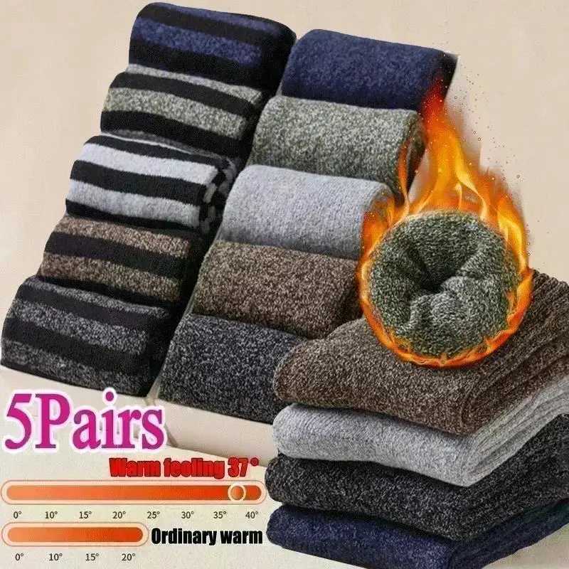 5Pairs Winter Mens Merino Wool Super Thick Warm High Quality Harajuku Retro Snow Casual Antifreeze Cashmere Men LX241102