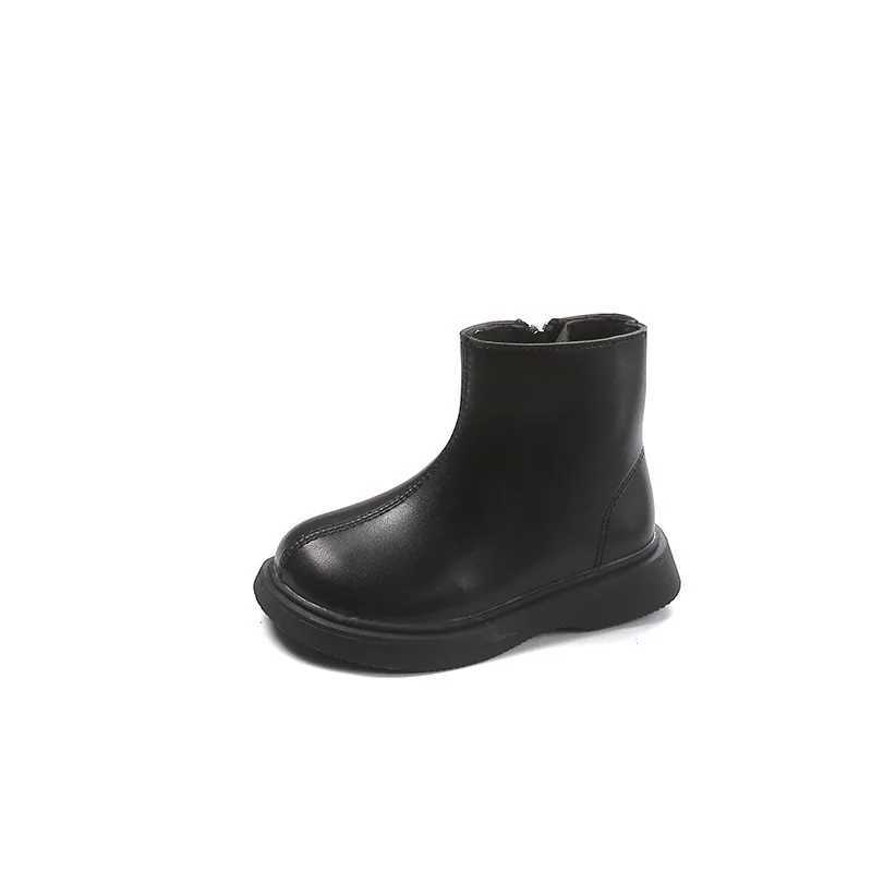 Winter Childrens Boots Solid Color Classic Girl Warm Cotton Boots Fashion Leather Boots Childrens Outdoor Plush Boots Side Zipper M241102