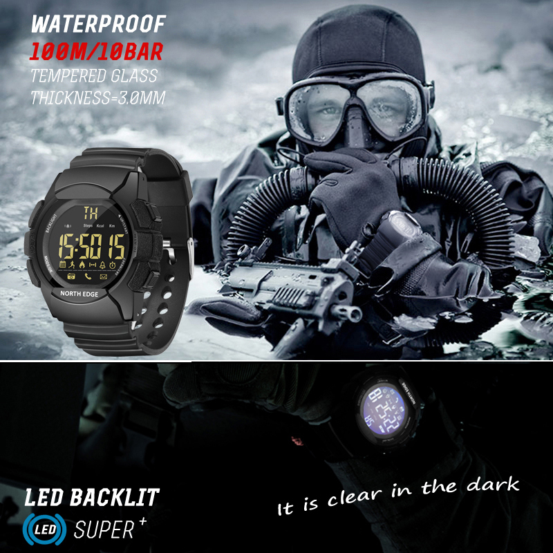 Men's Watch Water Resistant new 2025 100M NORTH EDGE Sport Watch Army Led Digital Wrist Stopwatches For Male For IOS Android