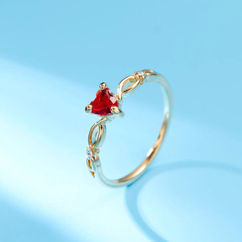 LMNZB Trendy Cute Heart Simulated Ruby Ring Bride Wedding Jewelry for Women Lady Anniversary Gift Jewelry R678