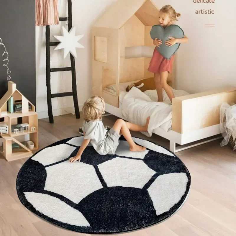Soccer Rug Soft and Comfy Sports Themed Round Area Rugs Bedroom Living Room Carpet Soccer Themed Room for Kids BedroomXJ241101