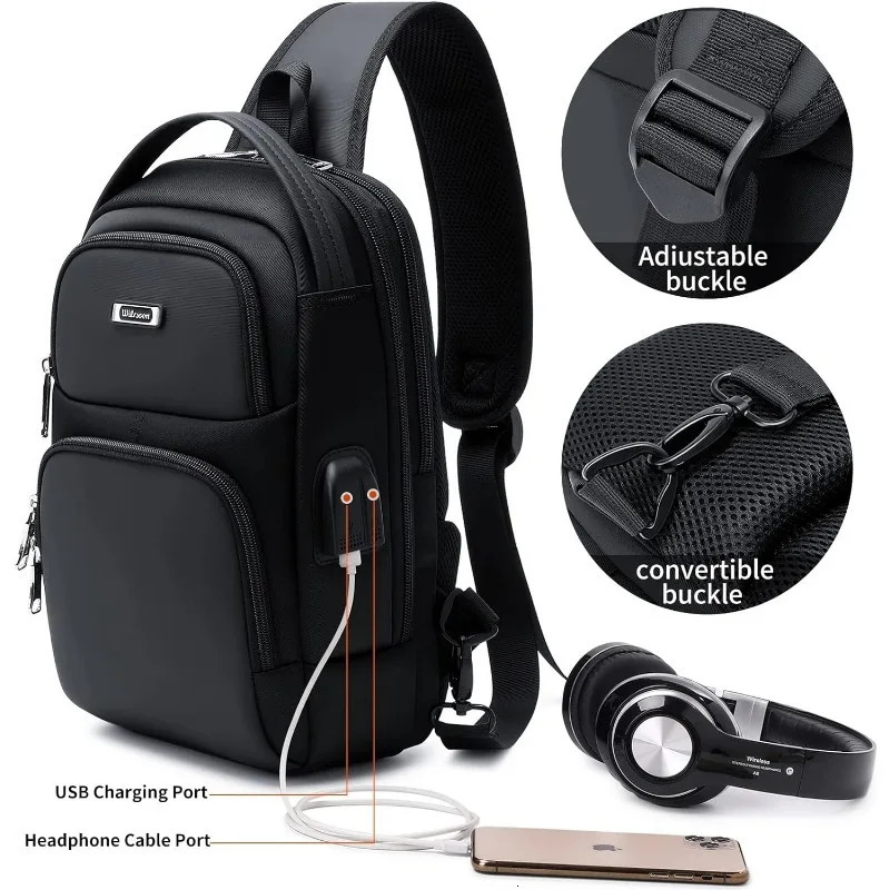 Crossbody Sling Backpacks Bag for Men Women Shoulder Backpack Chest Bags with USB Charger Port 241029