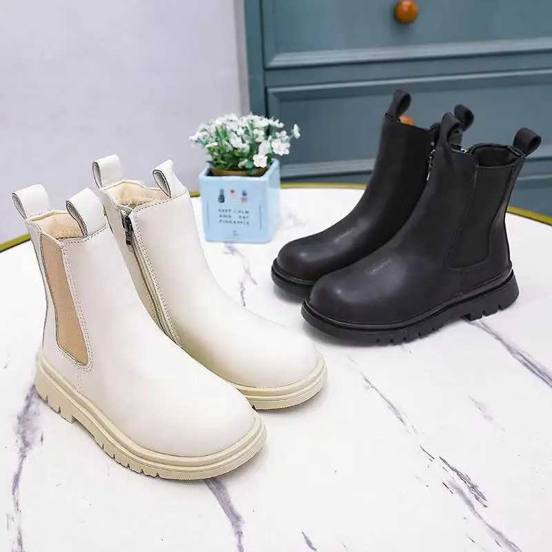 Autumn Childrens Chelsea Boots Childrens Shoes Fashion Top Girls and Boys Waterproof Platform Childrens Leather Warm Winter Boots M241102