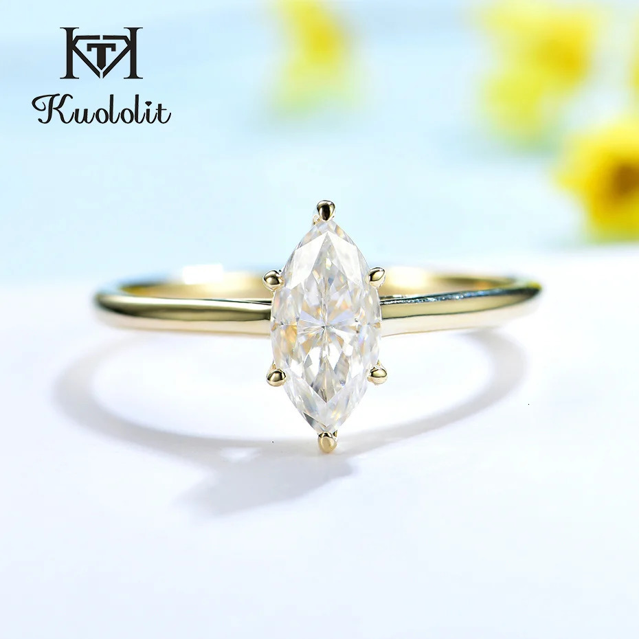 Kuololit Crushed Ice Pure 18K 14K Rose Gold Marquise Ring for Women Solitaire Wedding Diamond Engagement Trends 240402