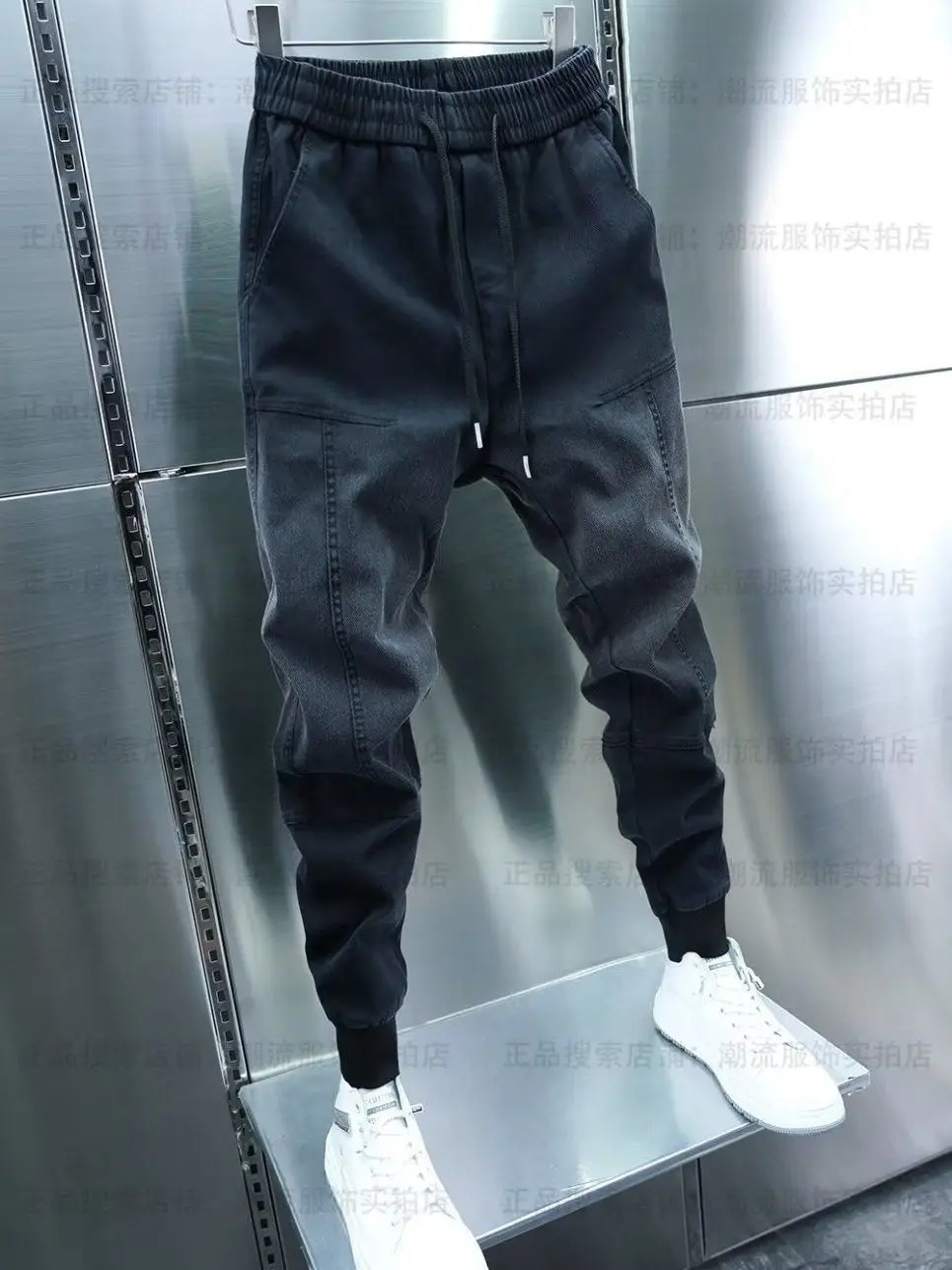 Mens Jeans Drawstring Loose Denim Casual Pants Stylish Gradient Color Harem Joggers Autumn Korean Fashion Tapered Trousers 241024