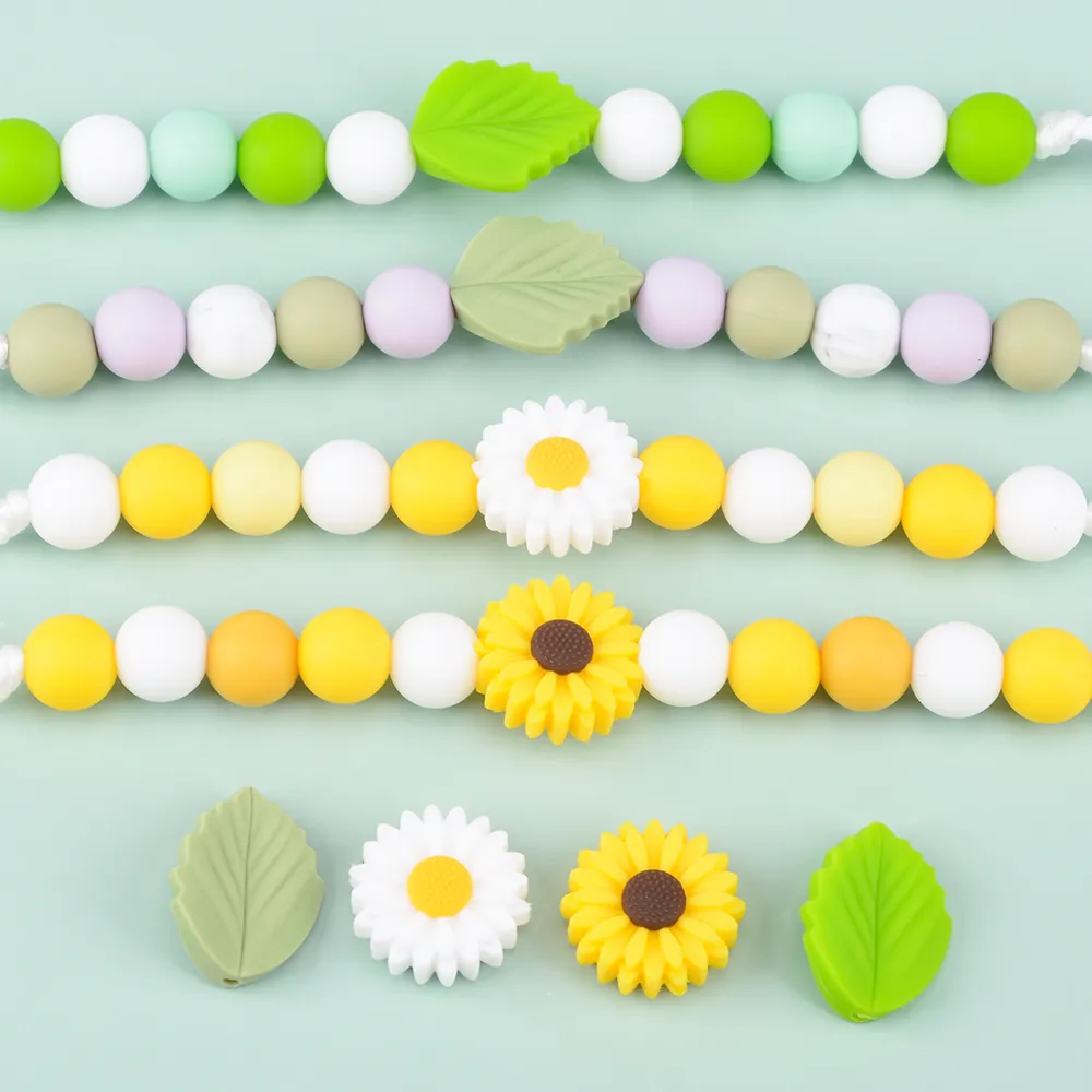 LOFCA 10PCS Leaf Baby Teething Silicone Beads Leaves DIY Food Grade Silicone Toy BPA Free Chew Nurse Gift Teethers Accessories