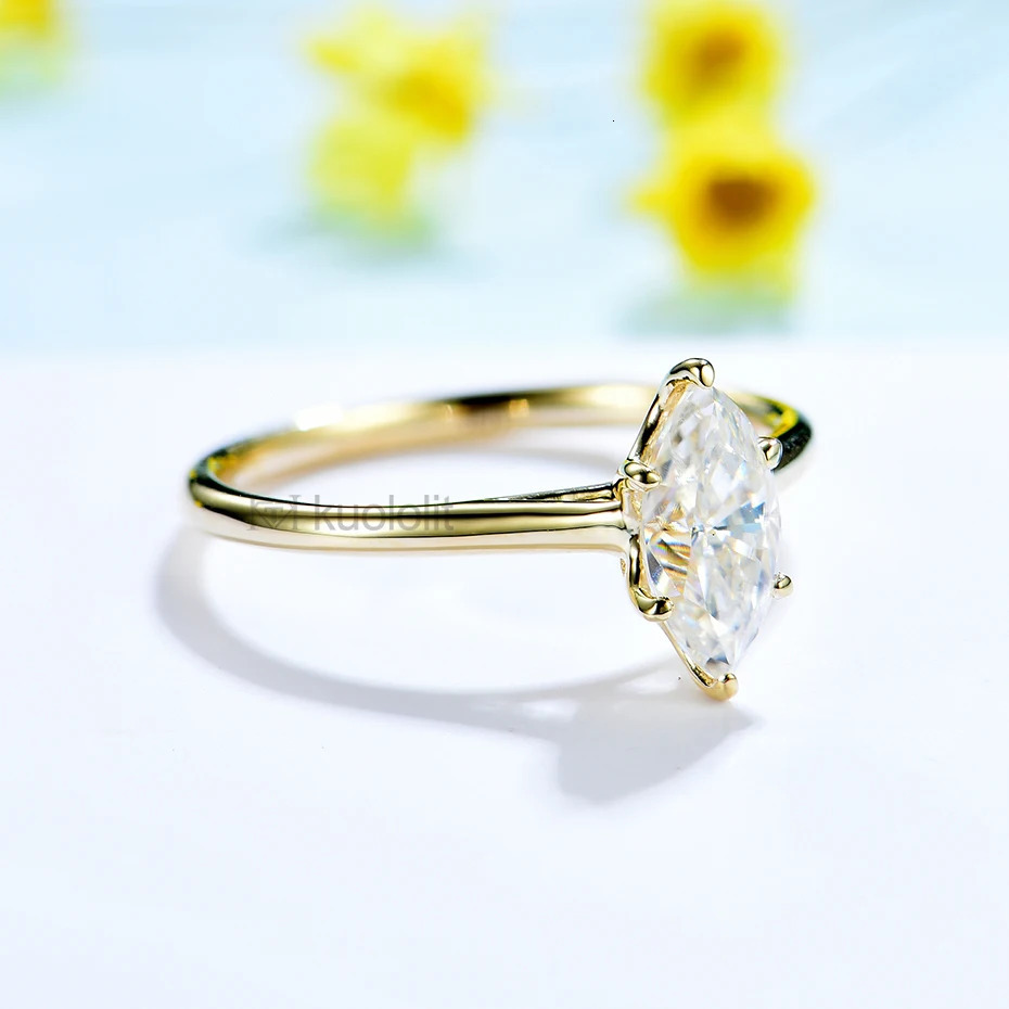 Kuololit Crushed Ice Pure 18K 14K Rose Gold Marquise Ring for Women Solitaire Wedding Diamond Engagement Trends 240402