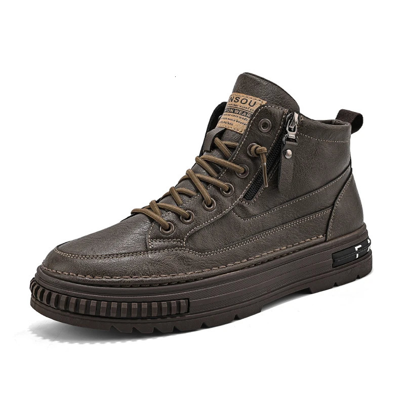Mens combat boots mens outdoor shoes fashionable leather boots spring sports shoes mens ankle shoes winter boots white 241031
