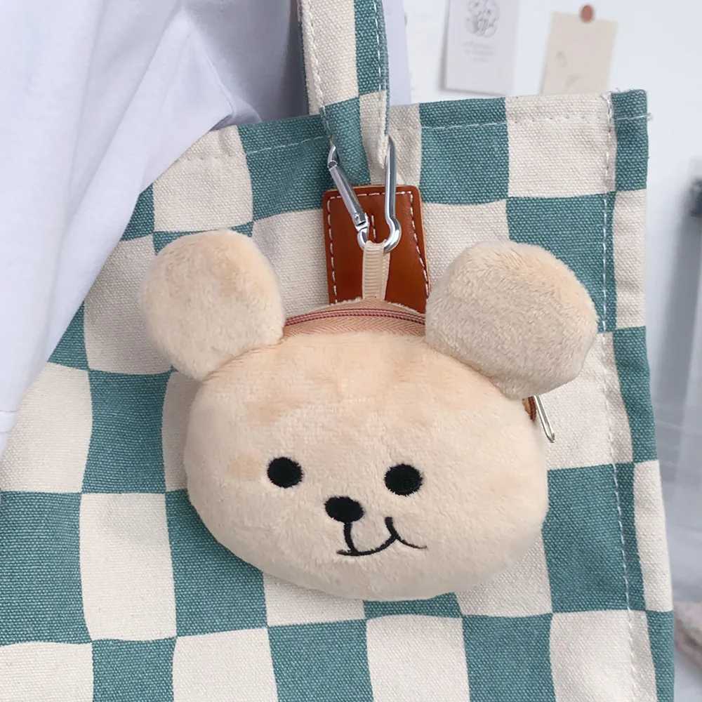 Super Cute Plush Bear Coin Purse Three-dimensial Carto Storage Bag Outdoor Travel Girls Wallet Earphe Bag Zip BagXJ241111