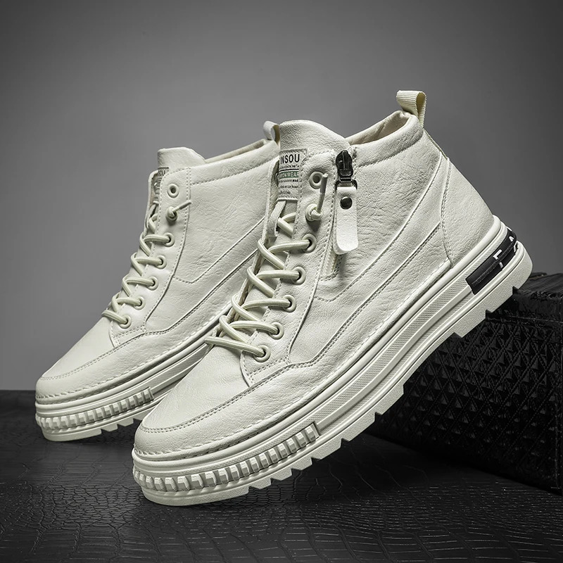 Mens combat boots mens outdoor shoes fashionable leather boots spring sports shoes mens ankle shoes winter boots white 241031