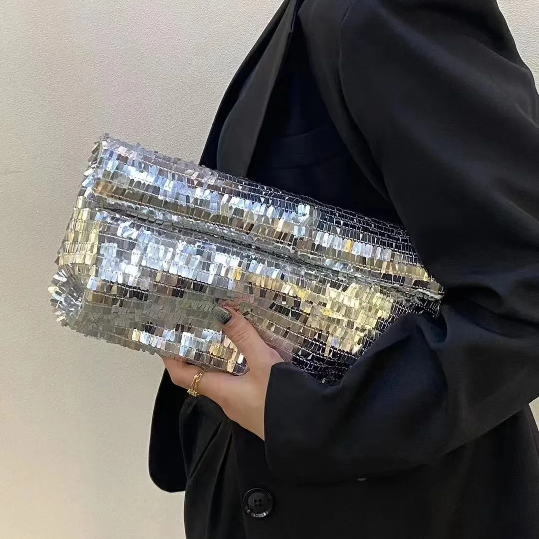 Fashion Shining Womens Club Silver Glitter Trend Party Womens Night Bag Mobile Handbag Wallet 241031