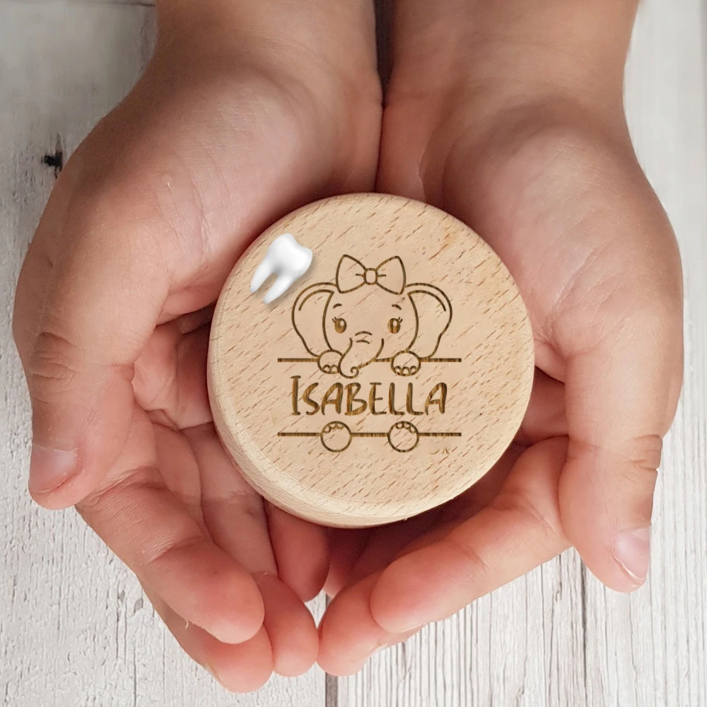 Personalised new Baby First 2025 Tooth Wooden Boxes Milk Teeth Storage Collect Teeth Umbilical Save Animal with Name Keepsake Box Gifts