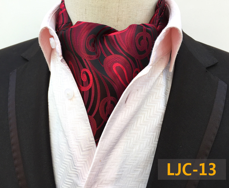 Ricnais Quality Men Ascot Neck tie Vintage Paisley Floral Jacquard Silk Necktie Cravat Tie Scrunch Self British style Gentleman