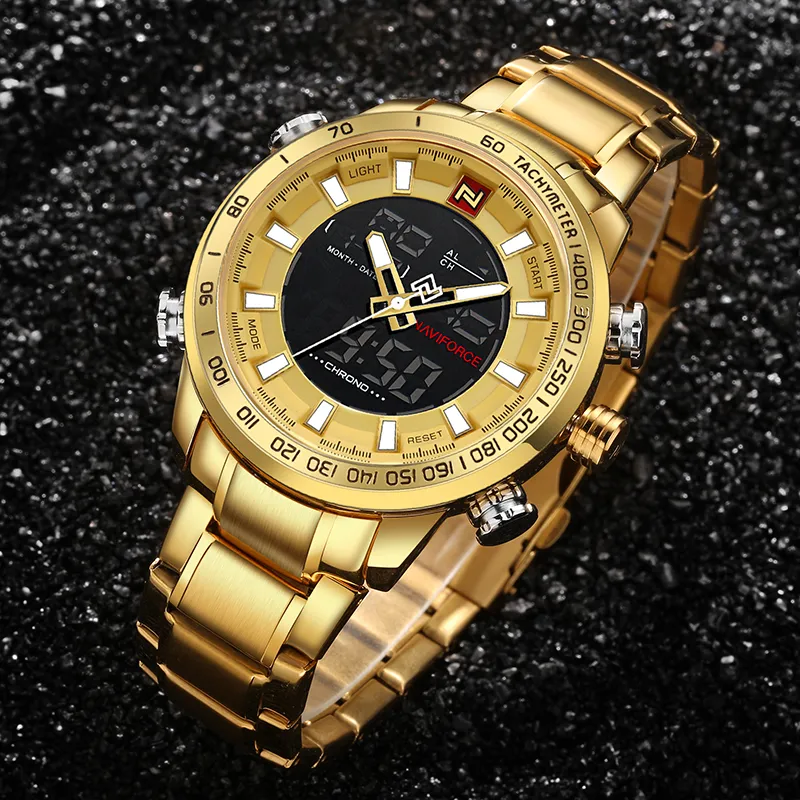 NAVIFORCE Brand Mens Sport Watch new Gold Quartz Led Clock Men Waterproof Wrist 2025 Watch Male Watches Relogio Masculino