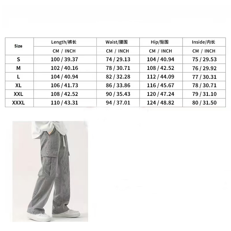 Men's new hot European and American fashion and leisure sports corduroy multi-bag overalls trousers.